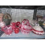 (14) Cage containing red glazed glassware, plus tumblers and sherry glasses