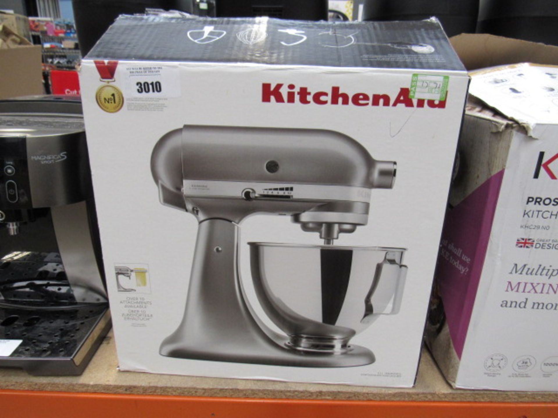 71 Kitchen aid standing mixer with box with 2 attachments