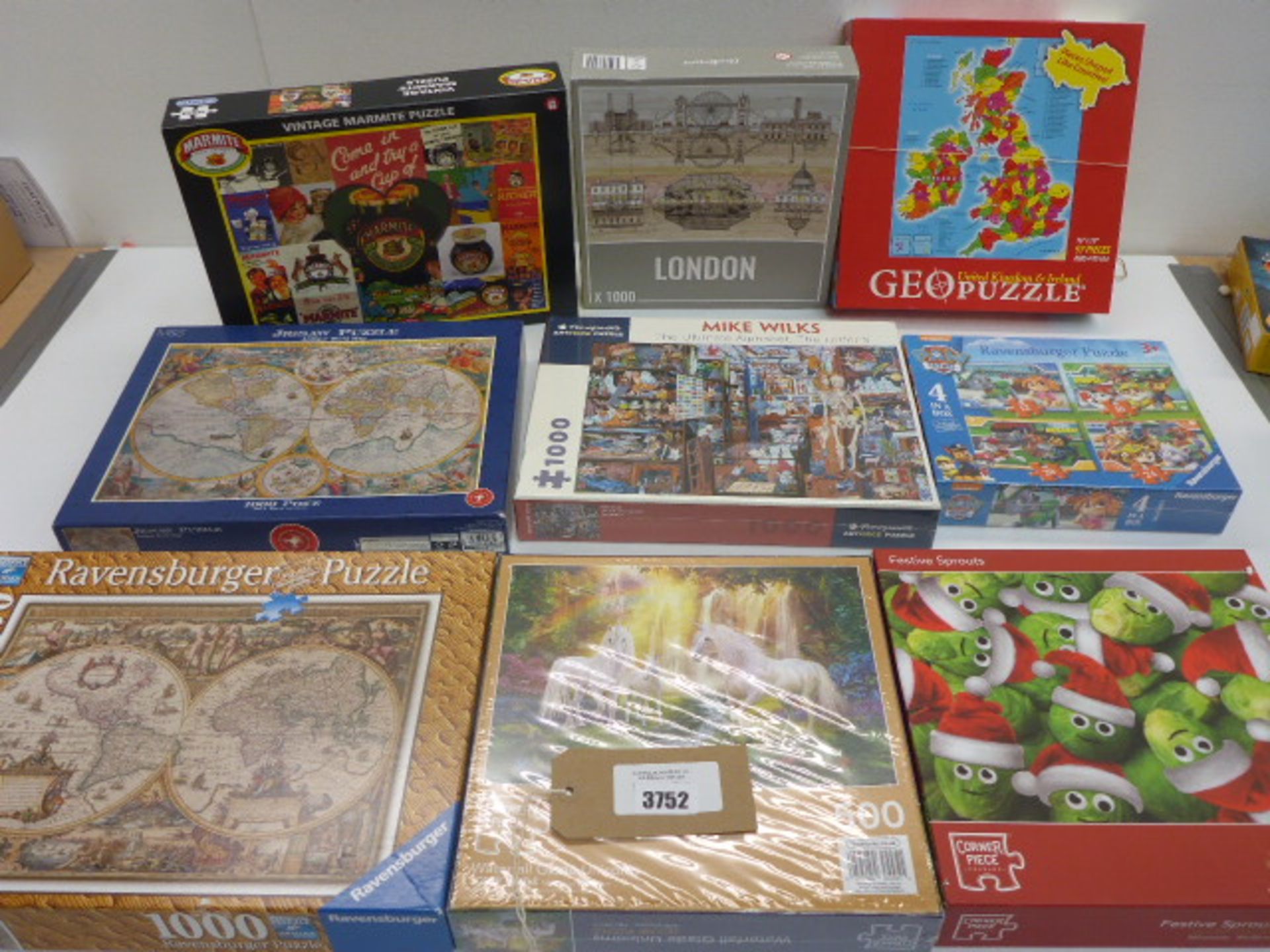 9 various design and sized jigsaw puzzles