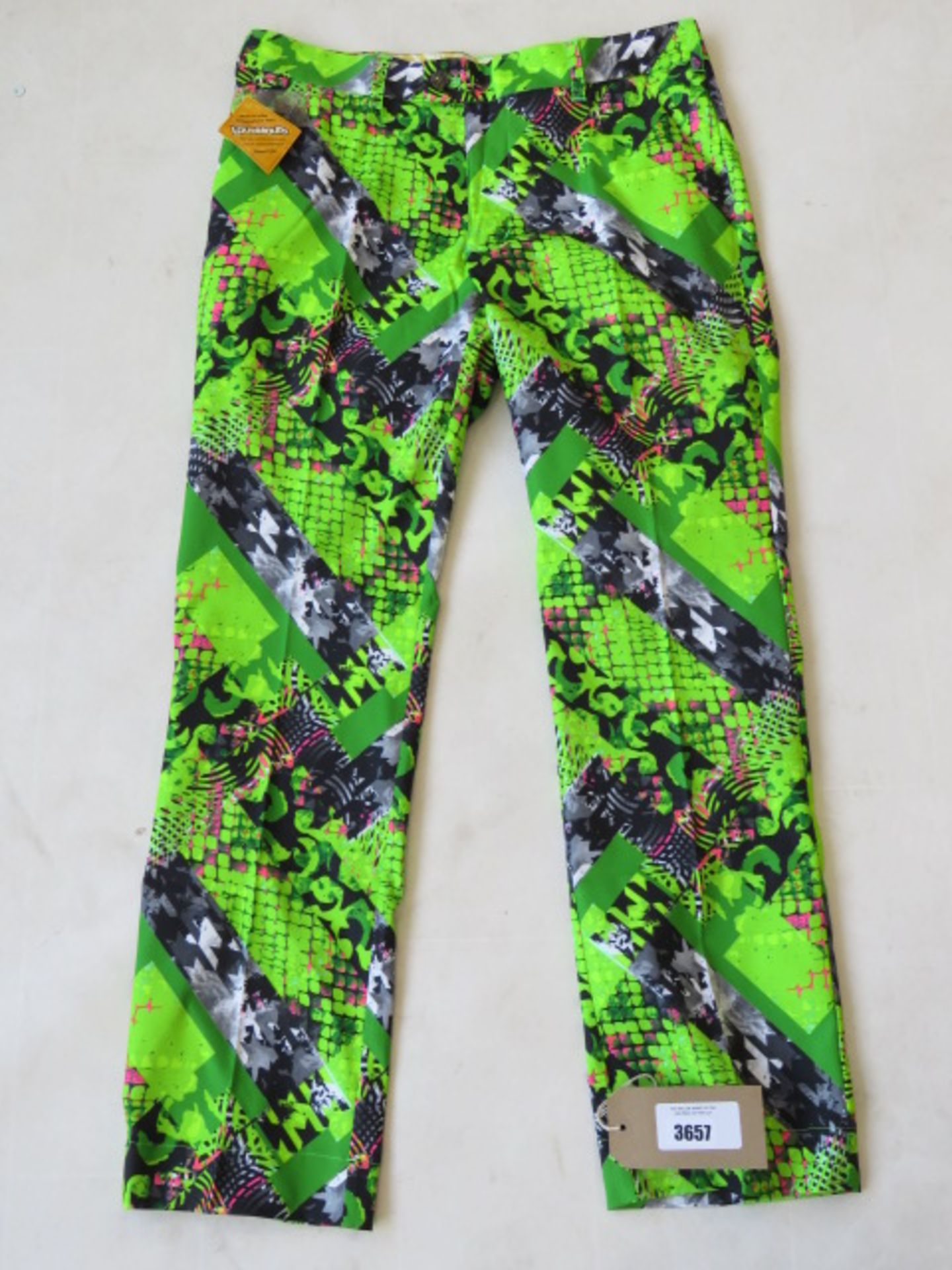 Loud Mouth men's neon green print trousers size 34'' x 32L