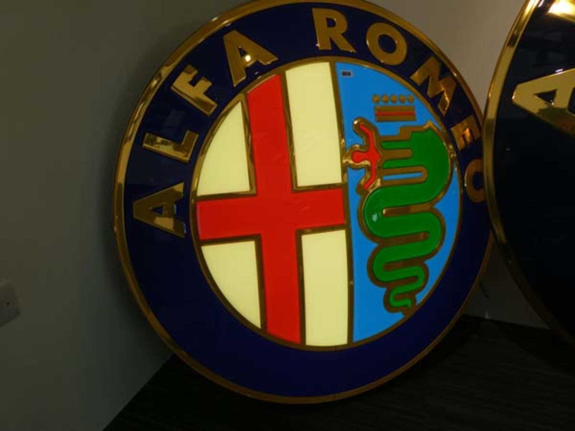 An Alfa Romeo back-lit illuminated moulded car sign, di. 121 cm - Image 2 of 2