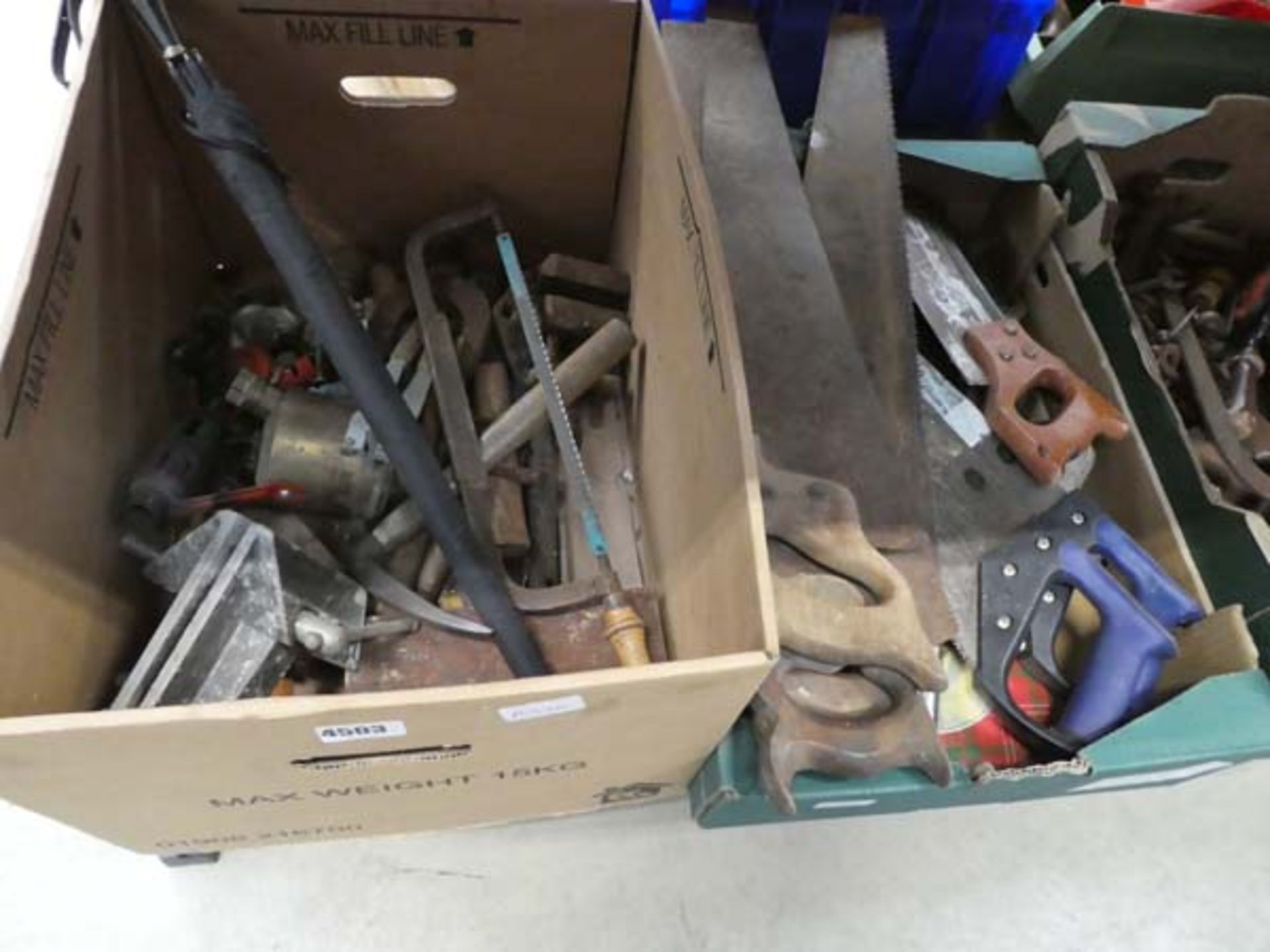 1/2 underbay of weights, vintage tools, saws, vice etc - Image 2 of 3