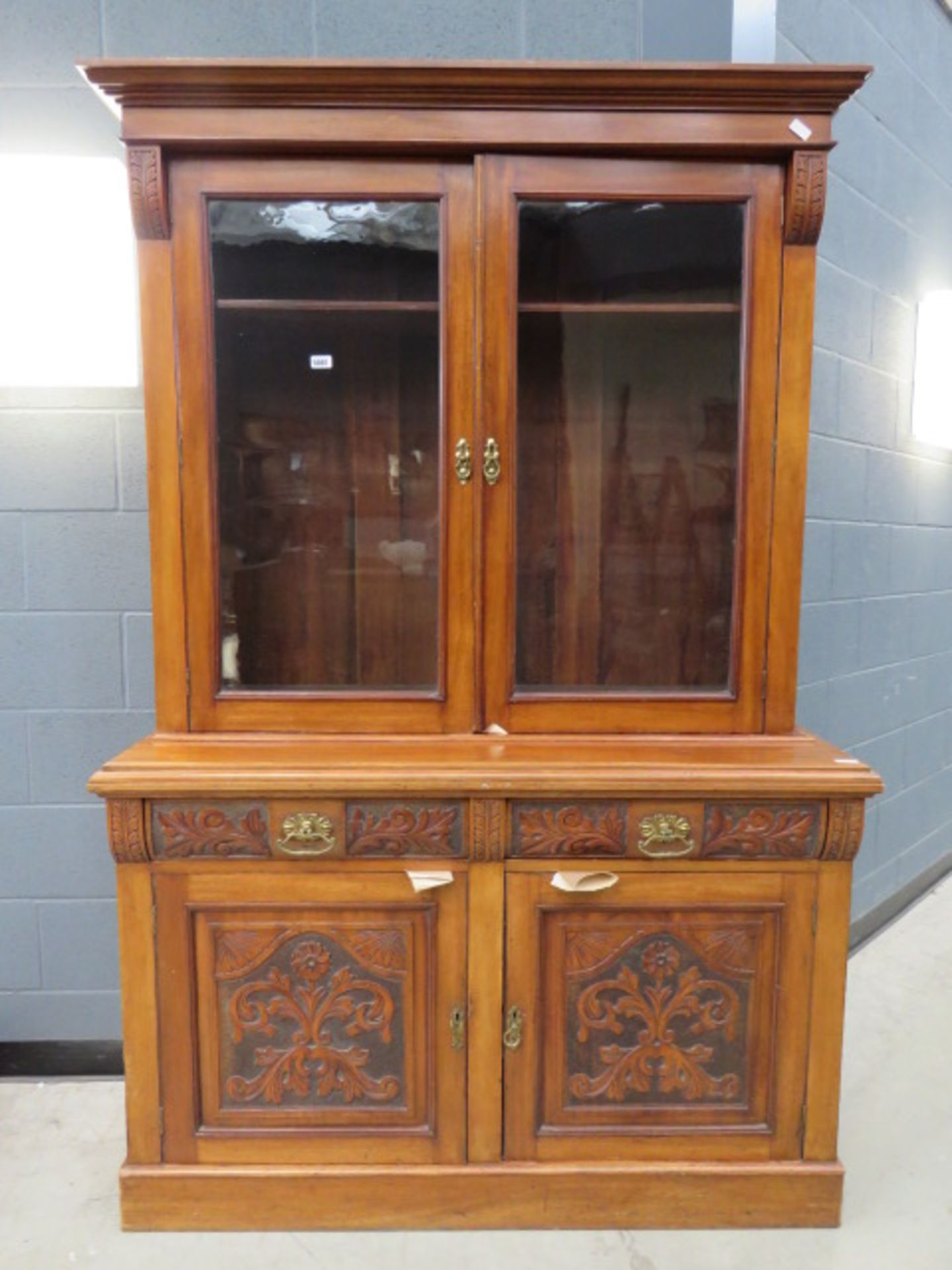 Edwardian glazed bookcase with cupboard base under