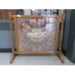 Oak firescreen with embroidered insert