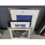 Beatles photographic print, 2 x Banksy prints, and photgraphic print of breaking wave