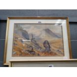 Framed and glazed watercolour: mountain landscape