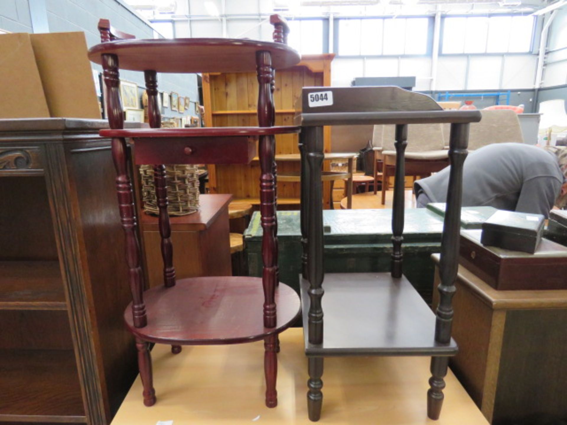 Reproduction 2 tier telephone table, plus 3 tier stand with drawer Telephone stand: H = 65cm. W =