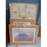 5282 2 Limited Edition prints entitled 'February' and 'Path Around a Field', plus an African batik
