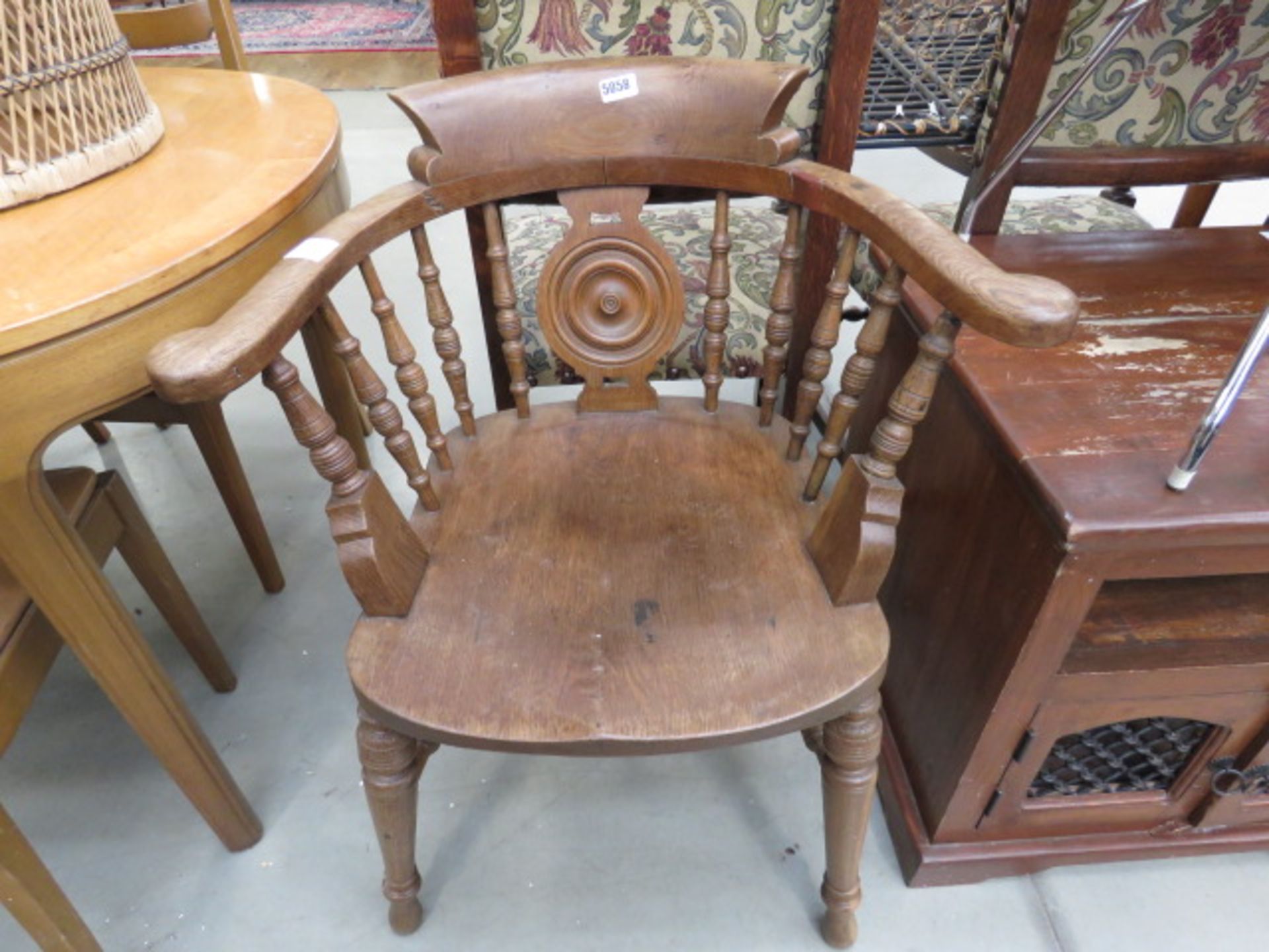 Oak bow back armchair Arm loose, neds re-gluing