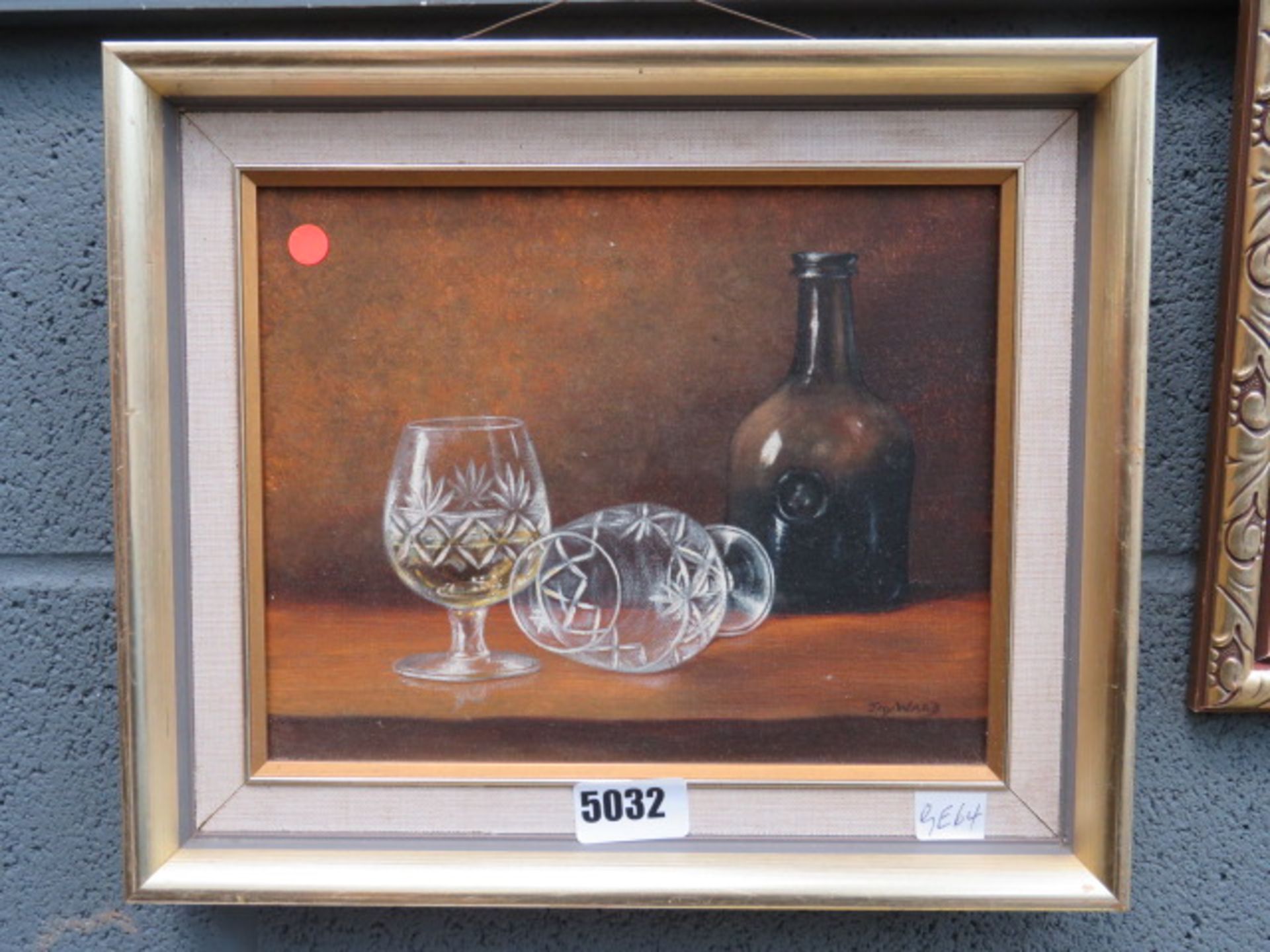 Oil on canvas: still life with brandy glasses