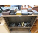 Large collection of ebonised and metal trinket and jewellery boxes