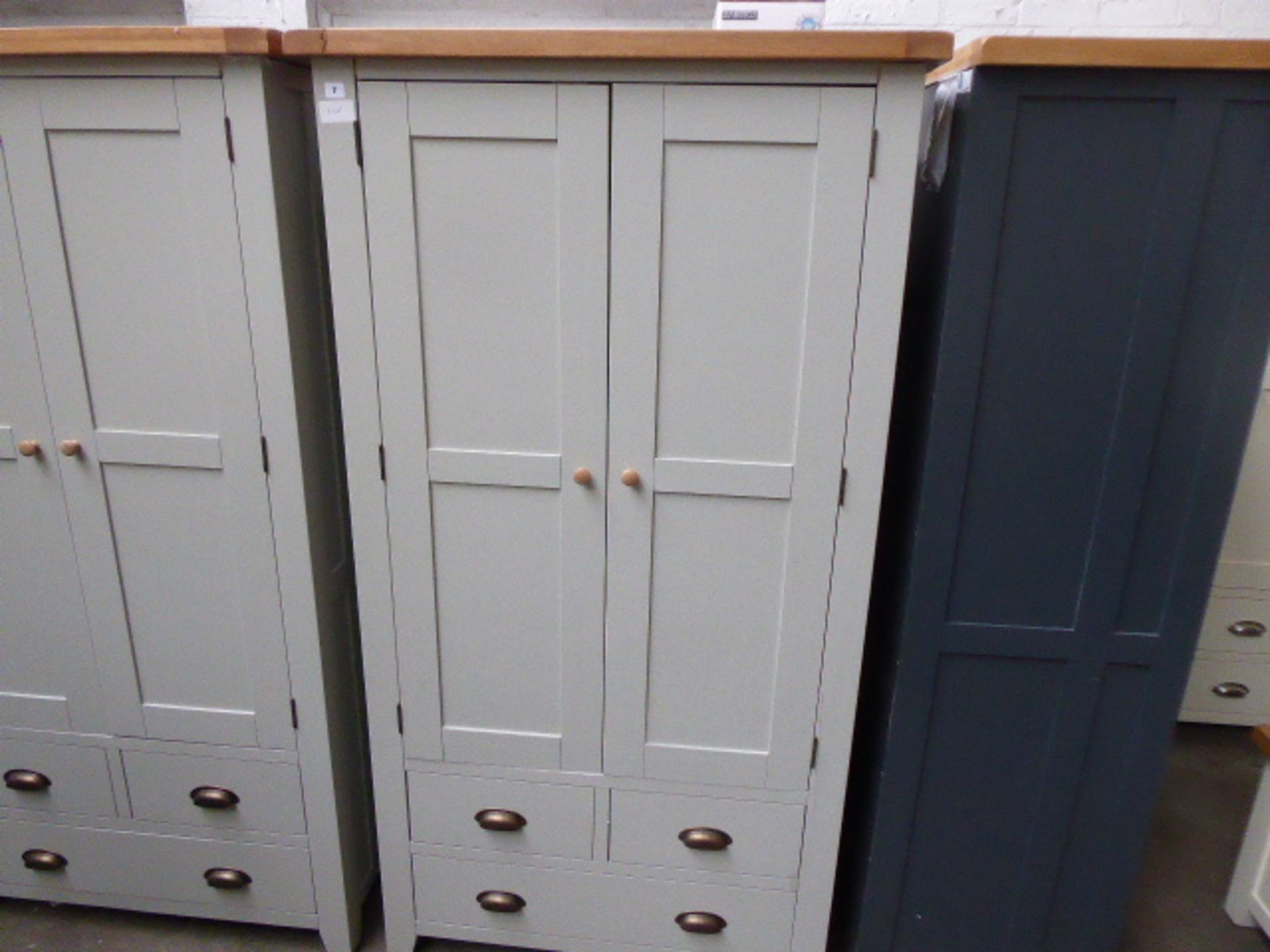 Grey painted and oak 2 door kitchen larder unit, 100cm wide