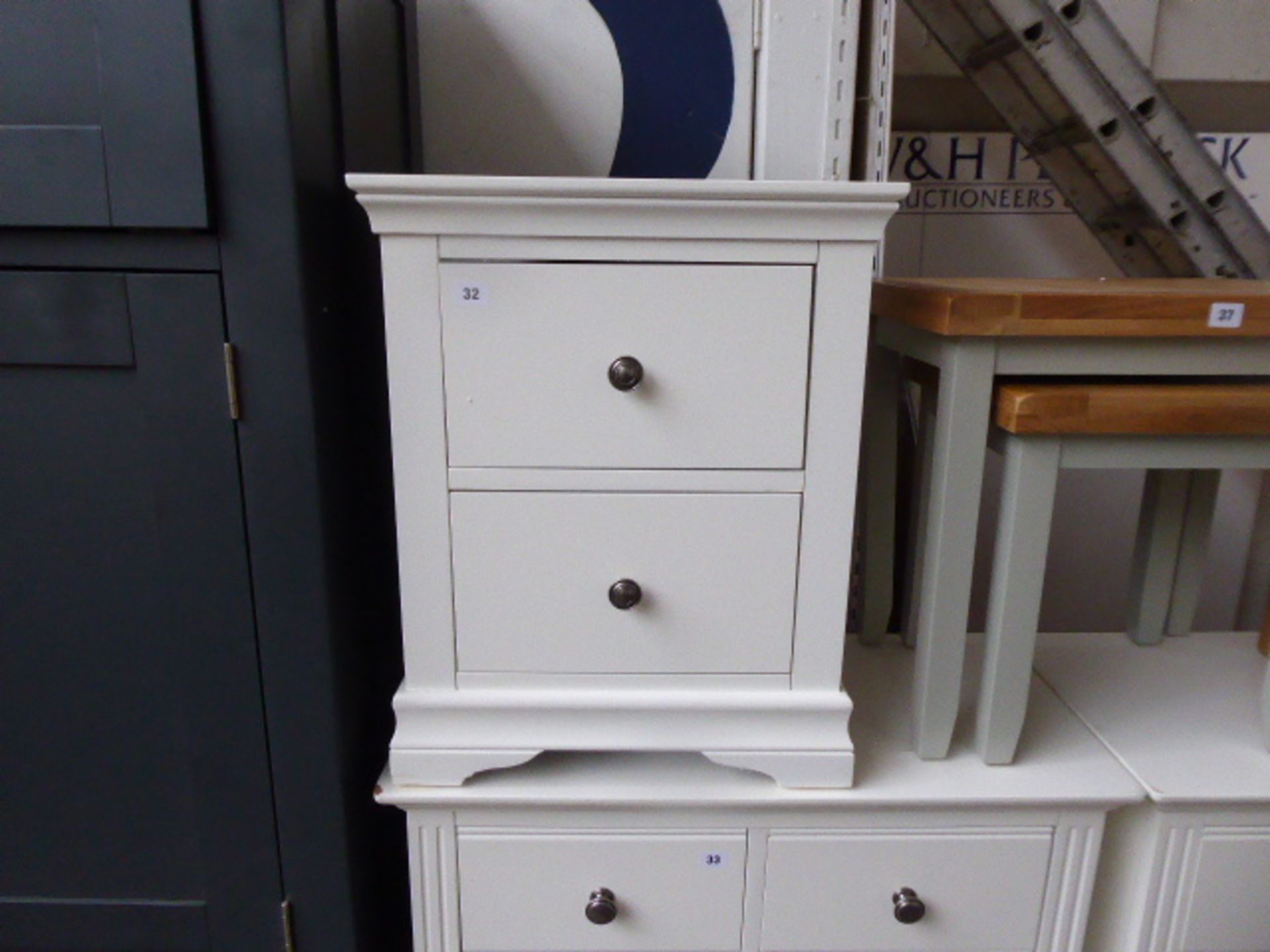 White painted bedside 2 drawer unit, 50cm wide