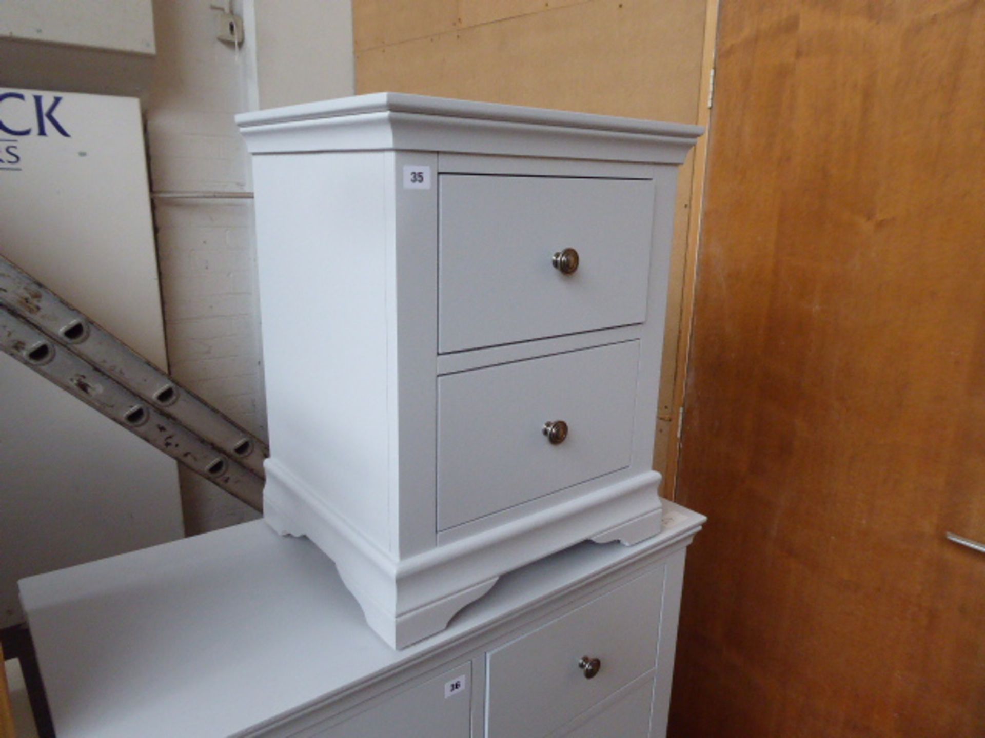 Grey painted bedside 2 drawer unit, 50cm wide