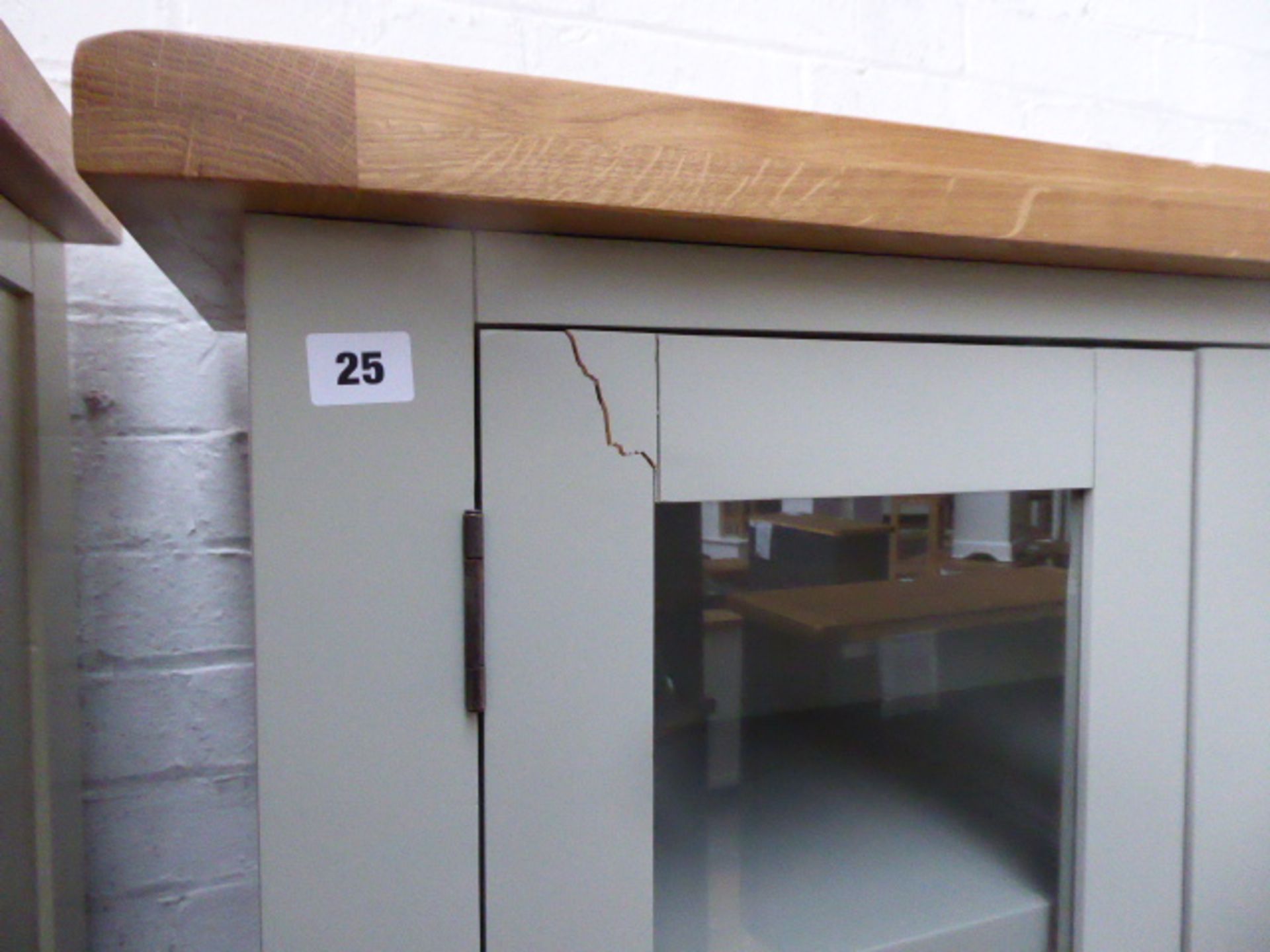 Grey painted oak top glazed 2 door display cabinet with double cupboard under, 85cm wide - Image 2 of 3