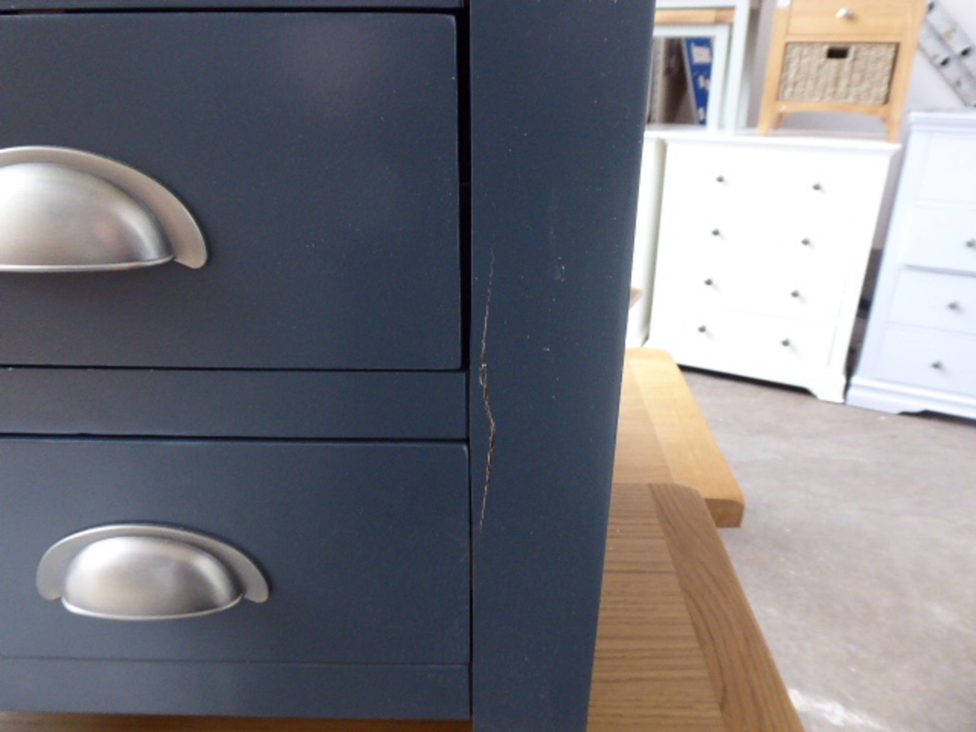 Blue painted oak top 3 drawer bedside unit, 48cm wide - Image 3 of 4