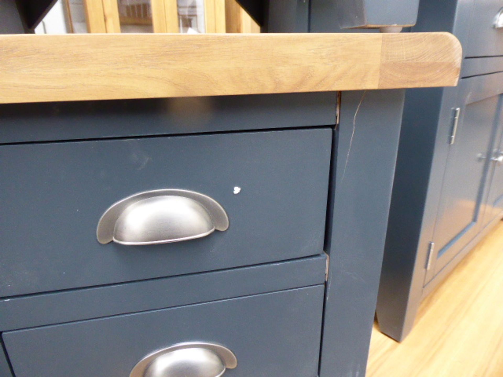 2 blue painted oak top 3 drawer bedside units, 47cm wide - Image 2 of 4