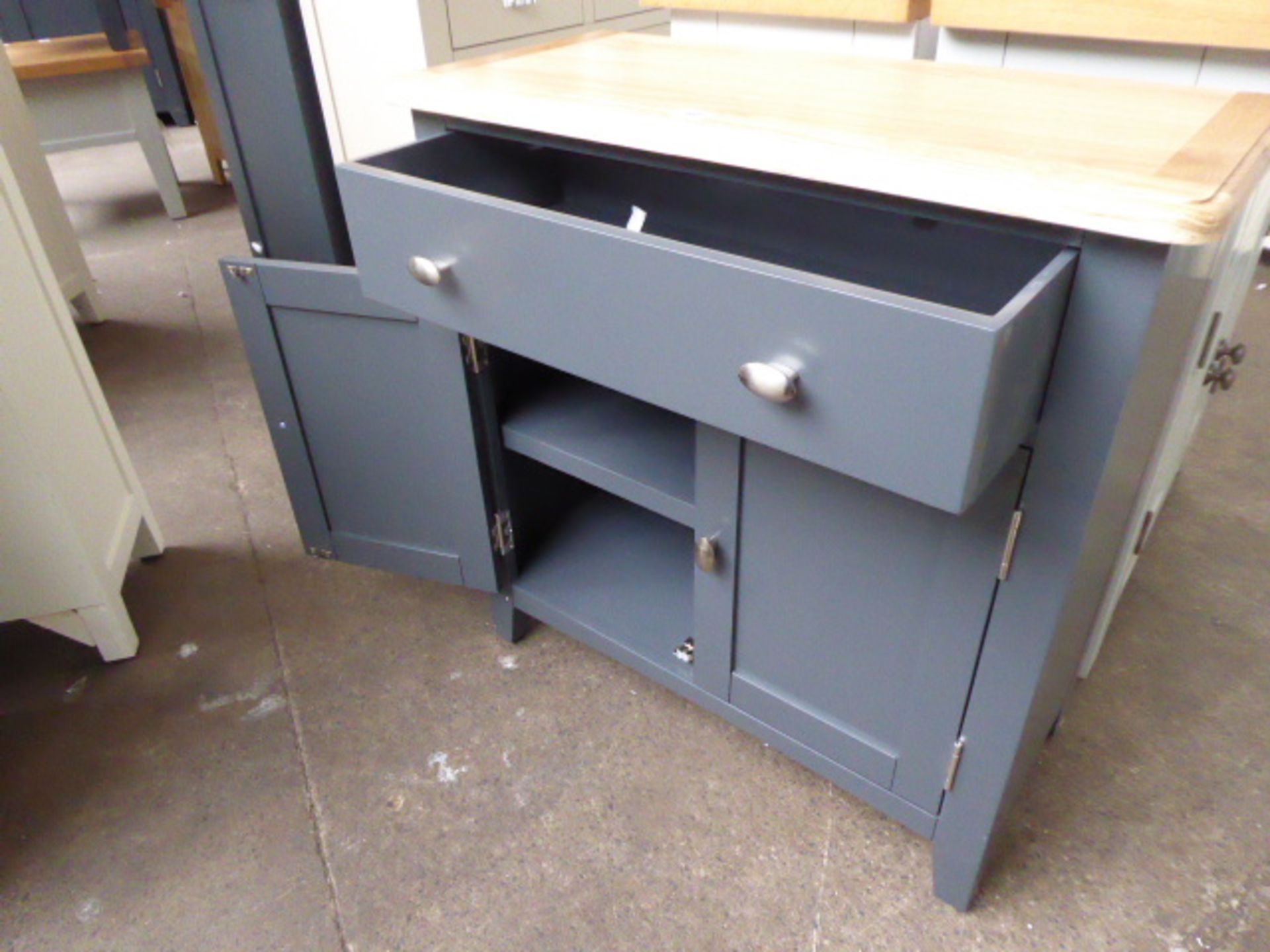 Blue painted oak top sideboard with single drawer and double door cupboard, 75cm wide - Image 2 of 3