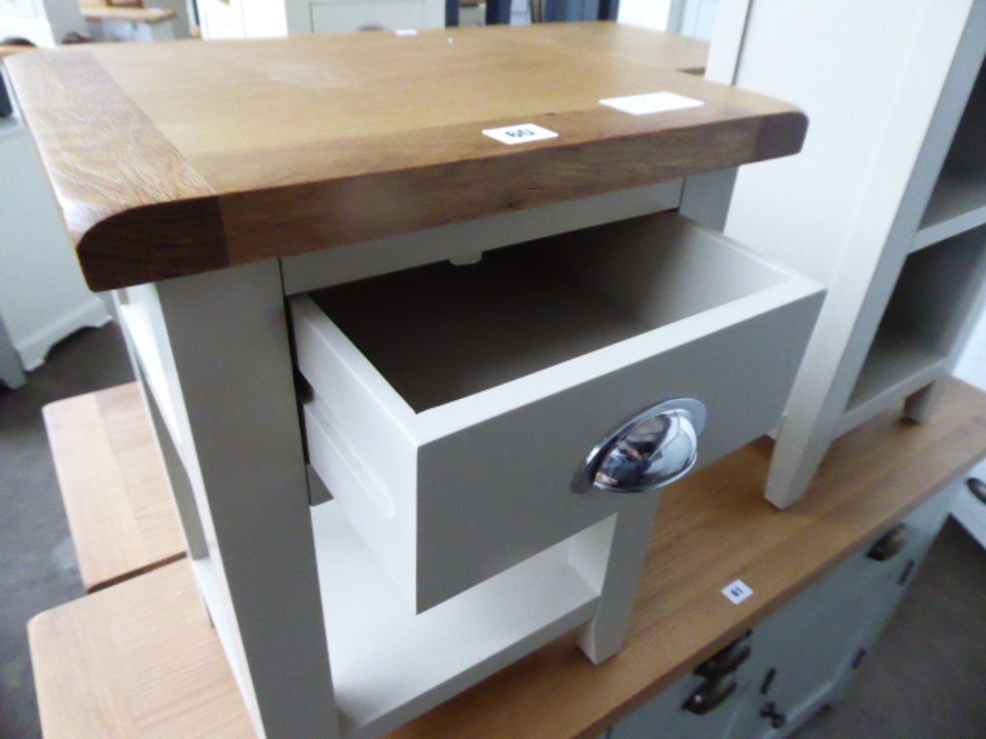 Grey painted oak top single drawer bedside unit, 40cm wide - Image 2 of 2