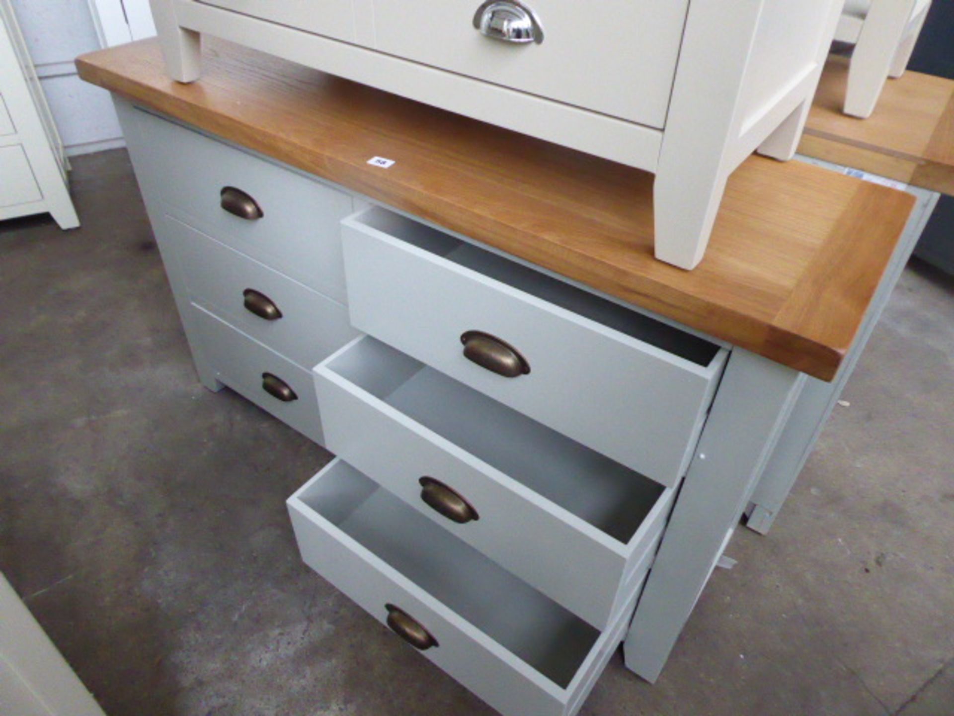 Blue painted oak top chest of 6 drawers, 130cm wide - Image 3 of 3