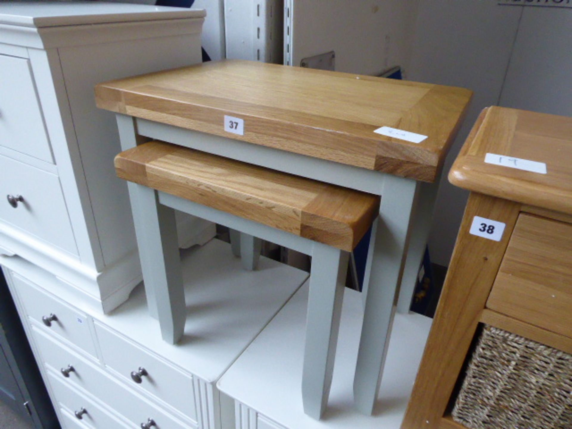 Grey painted oak top nest of 2 tables