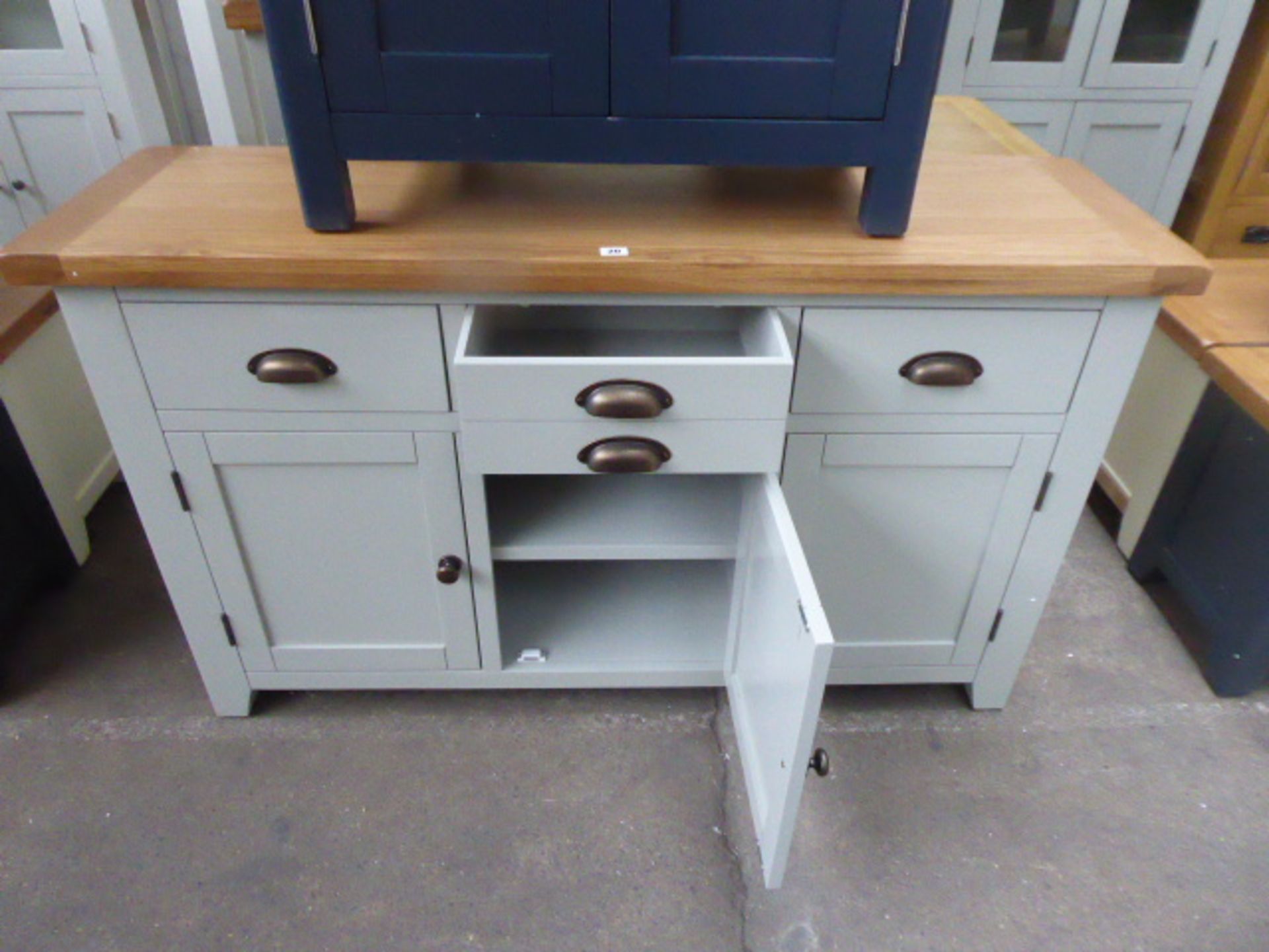 Grey painted and oak top sideboard with 3 drawers and 3 cupboards, 140cm wide - Image 2 of 3