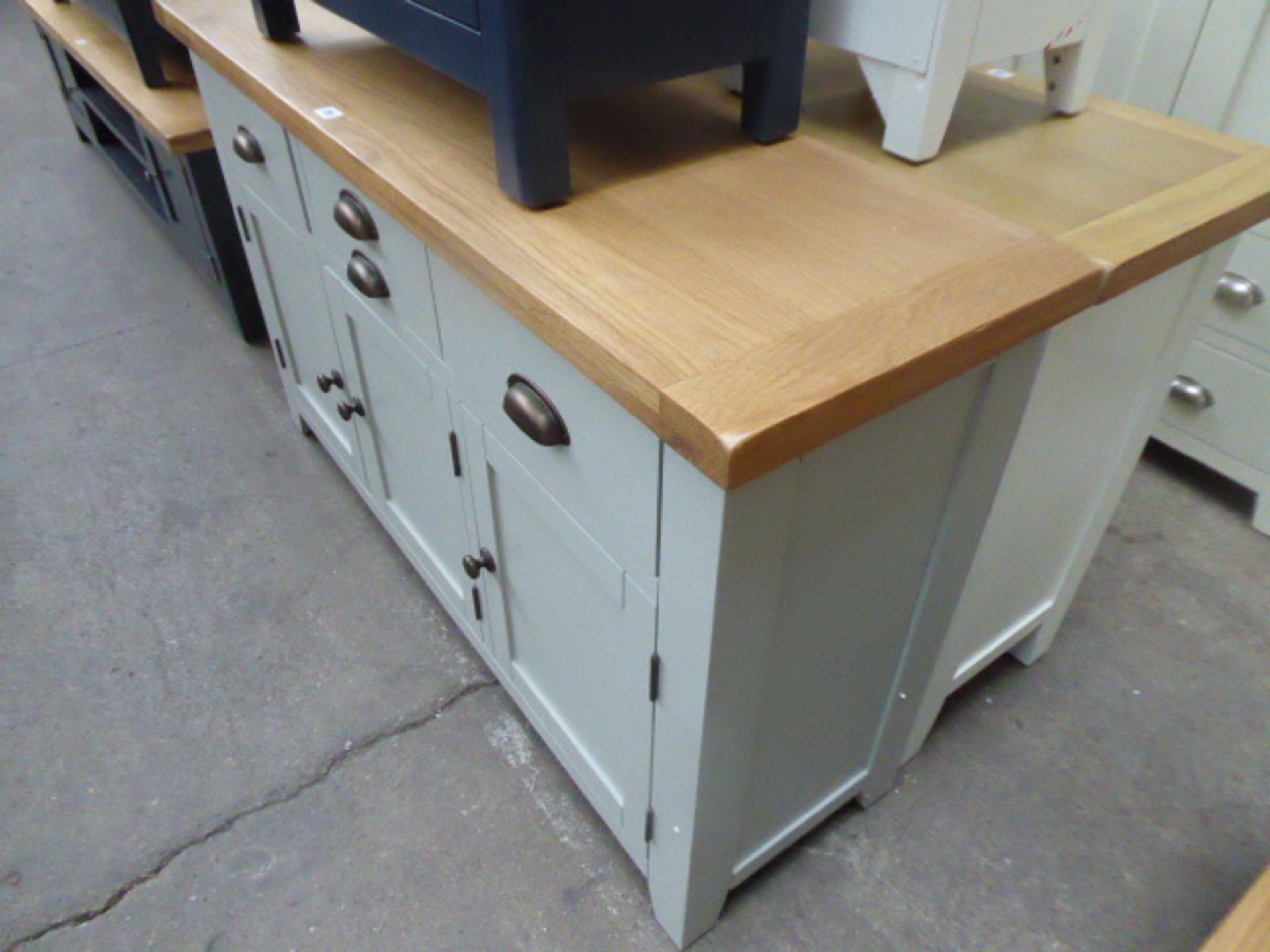 Grey painted and oak top sideboard with 3 drawers and 3 cupboards, 140cm wide - Image 3 of 3