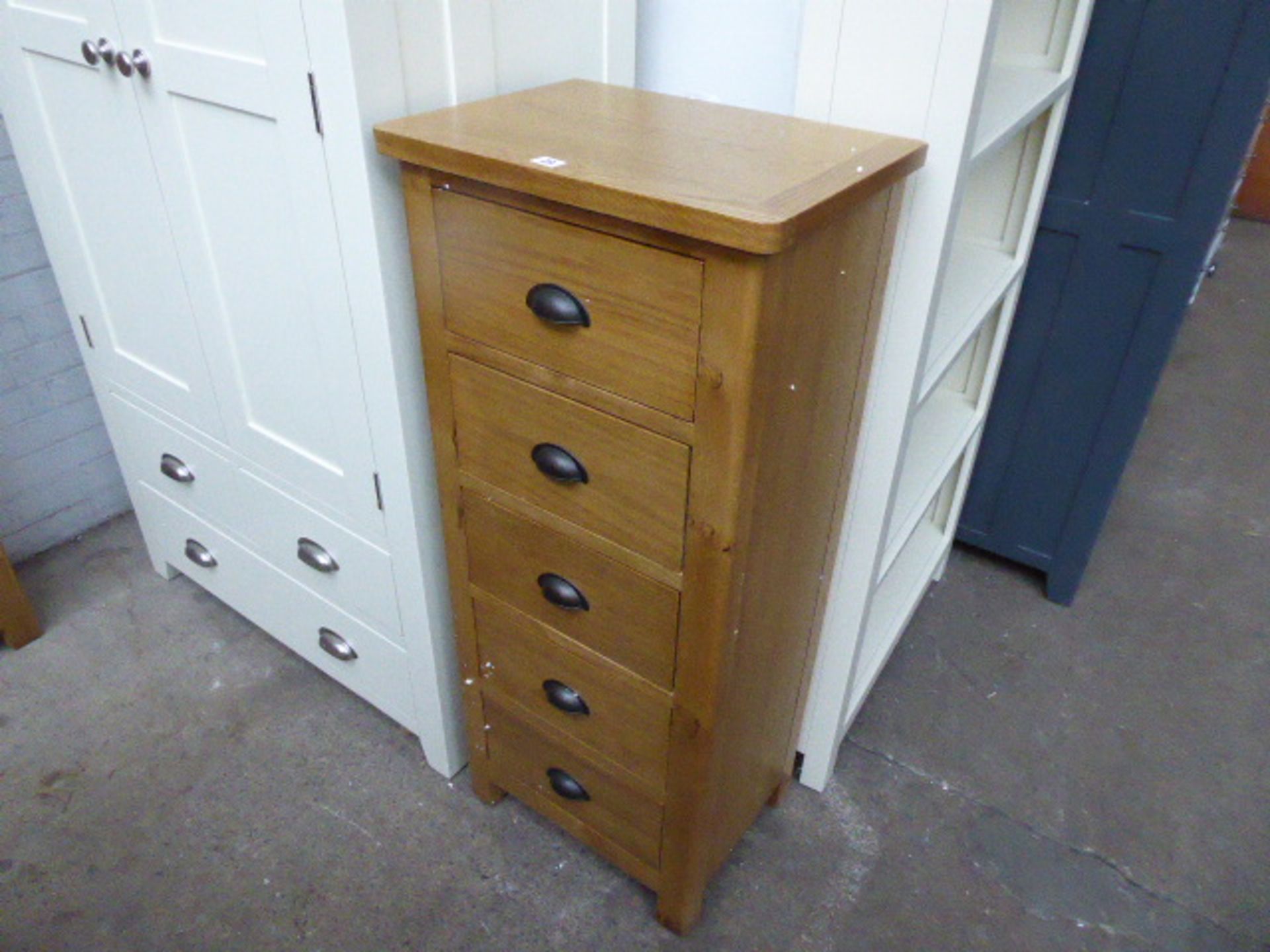 Oak tallboy with 5 drawers, 50cm wide