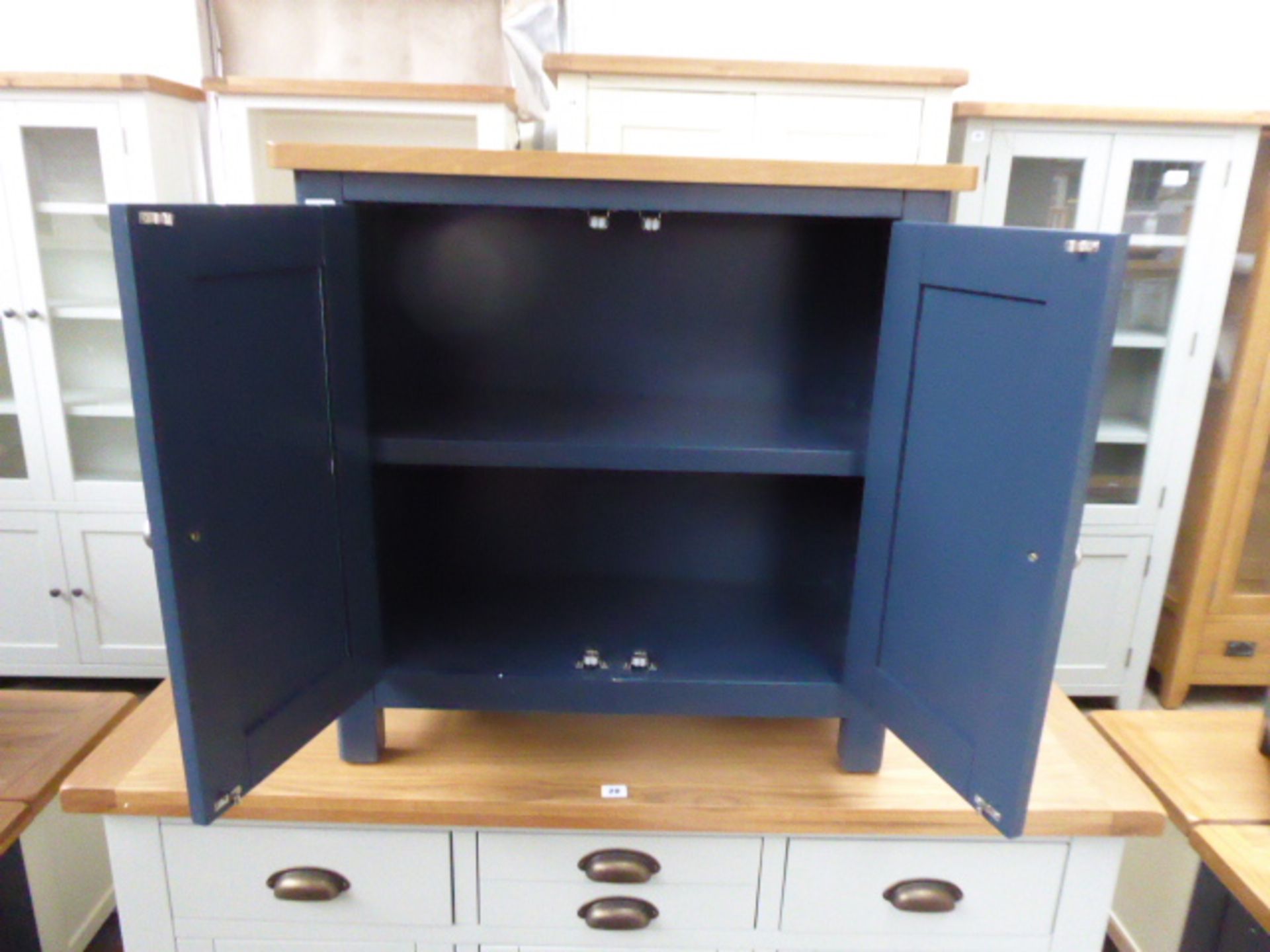 Blue painted oak top double door cupboard, 75cm wide - Image 2 of 3