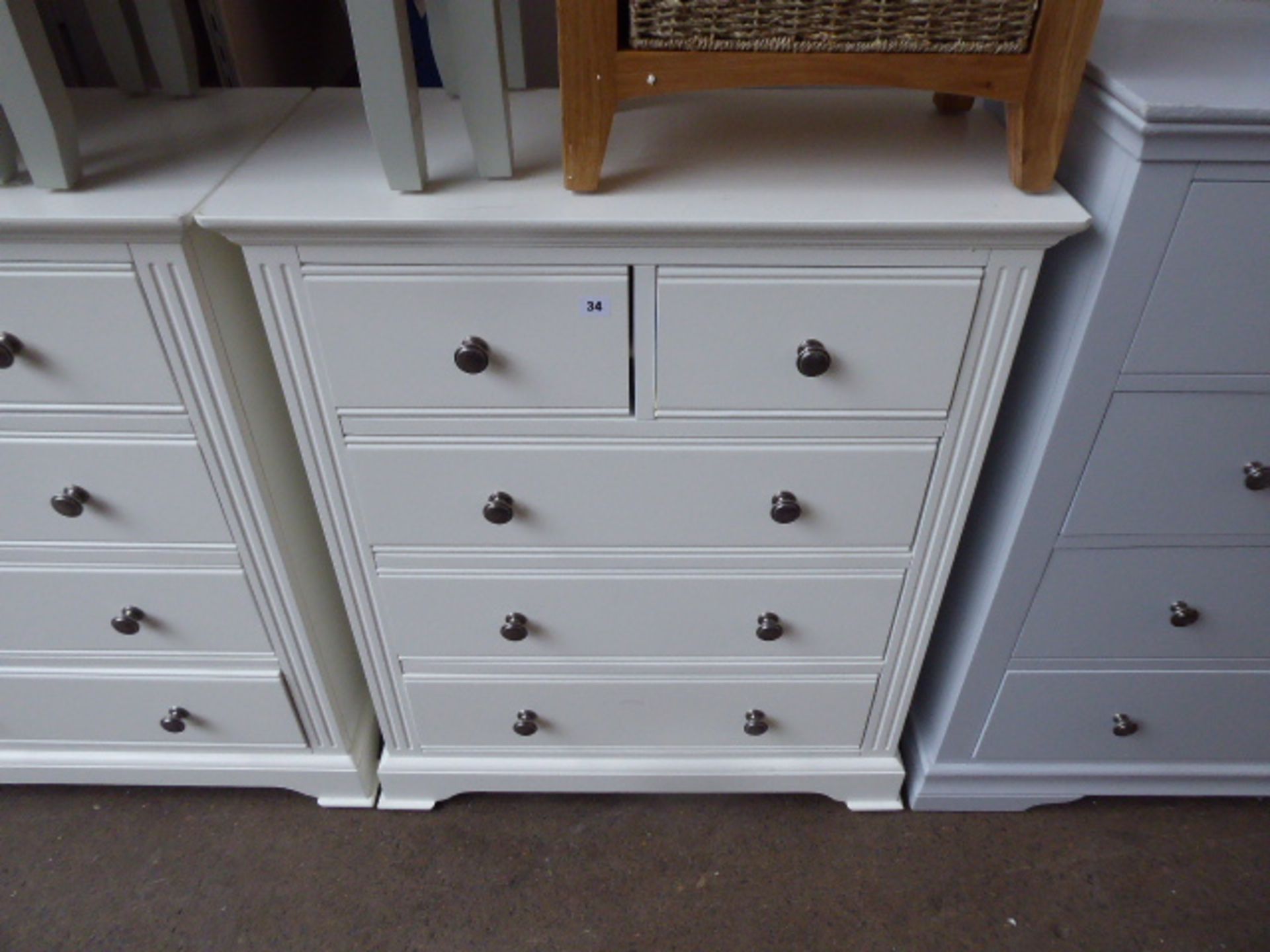 White painted 2 over 3 drawer chest, 80cm