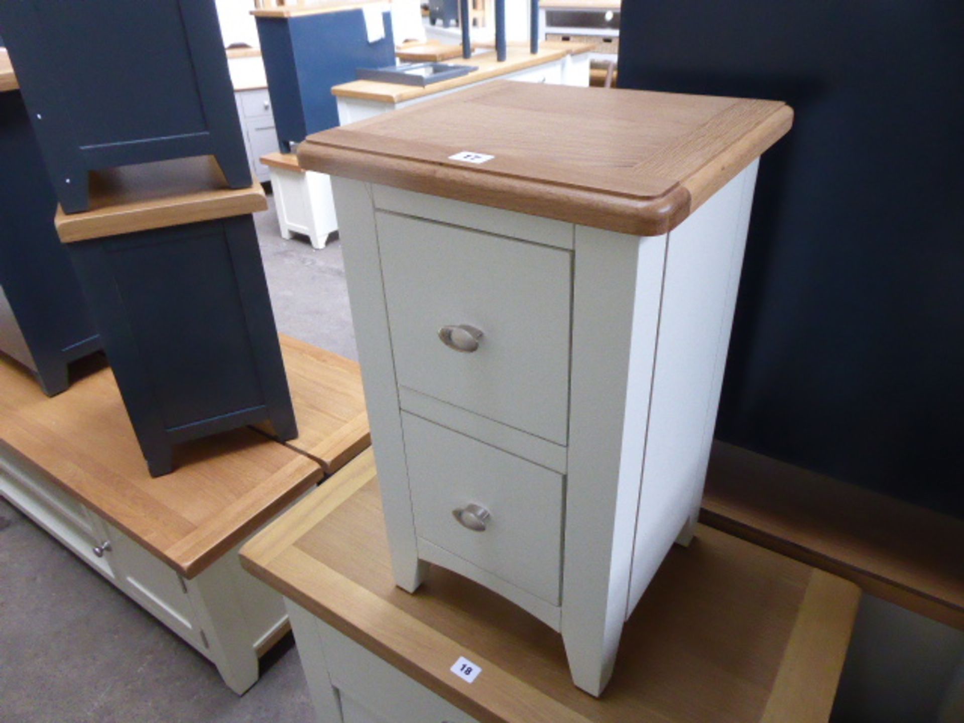 White painted oak top 2 drawer bedside cabinet, 35cm wide