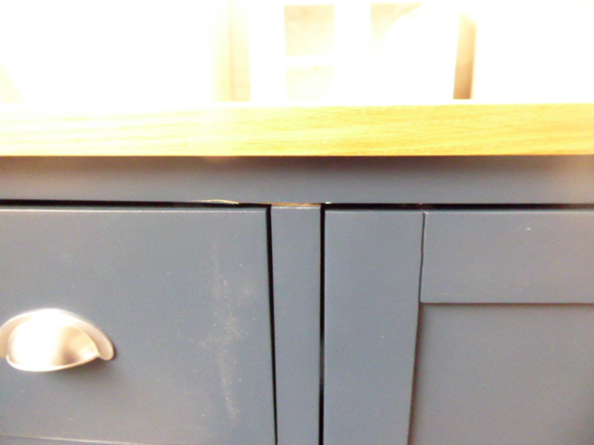 Blue painted and oak top medium sideboard with 3 drawers and 2 cupboards, 115cm wide - Image 4 of 5