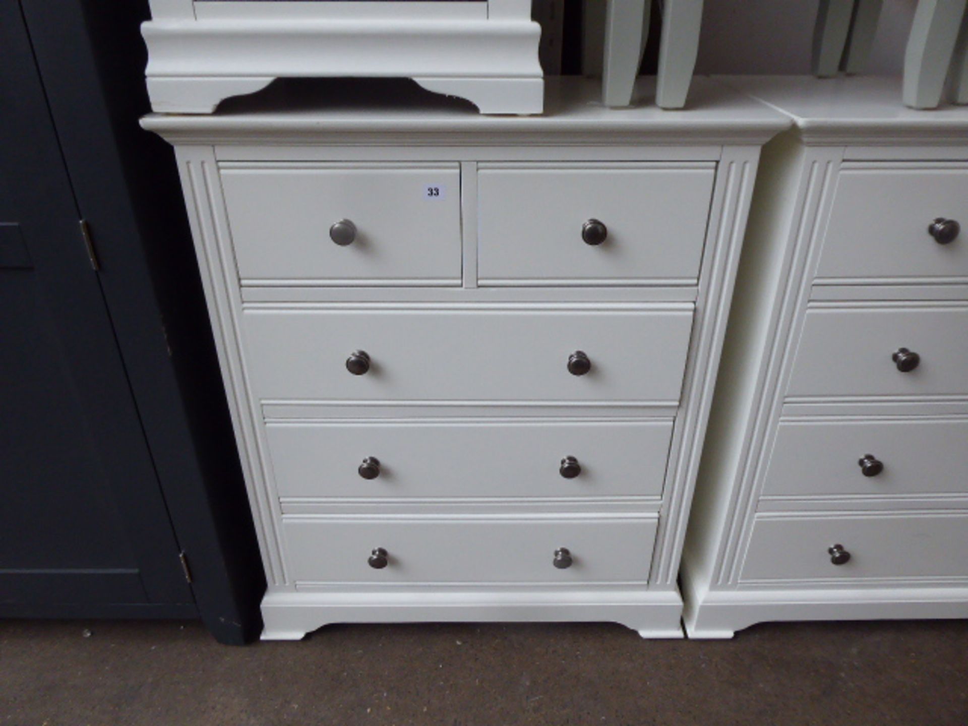 White painted 2 over 3 drawer chest, 80cm