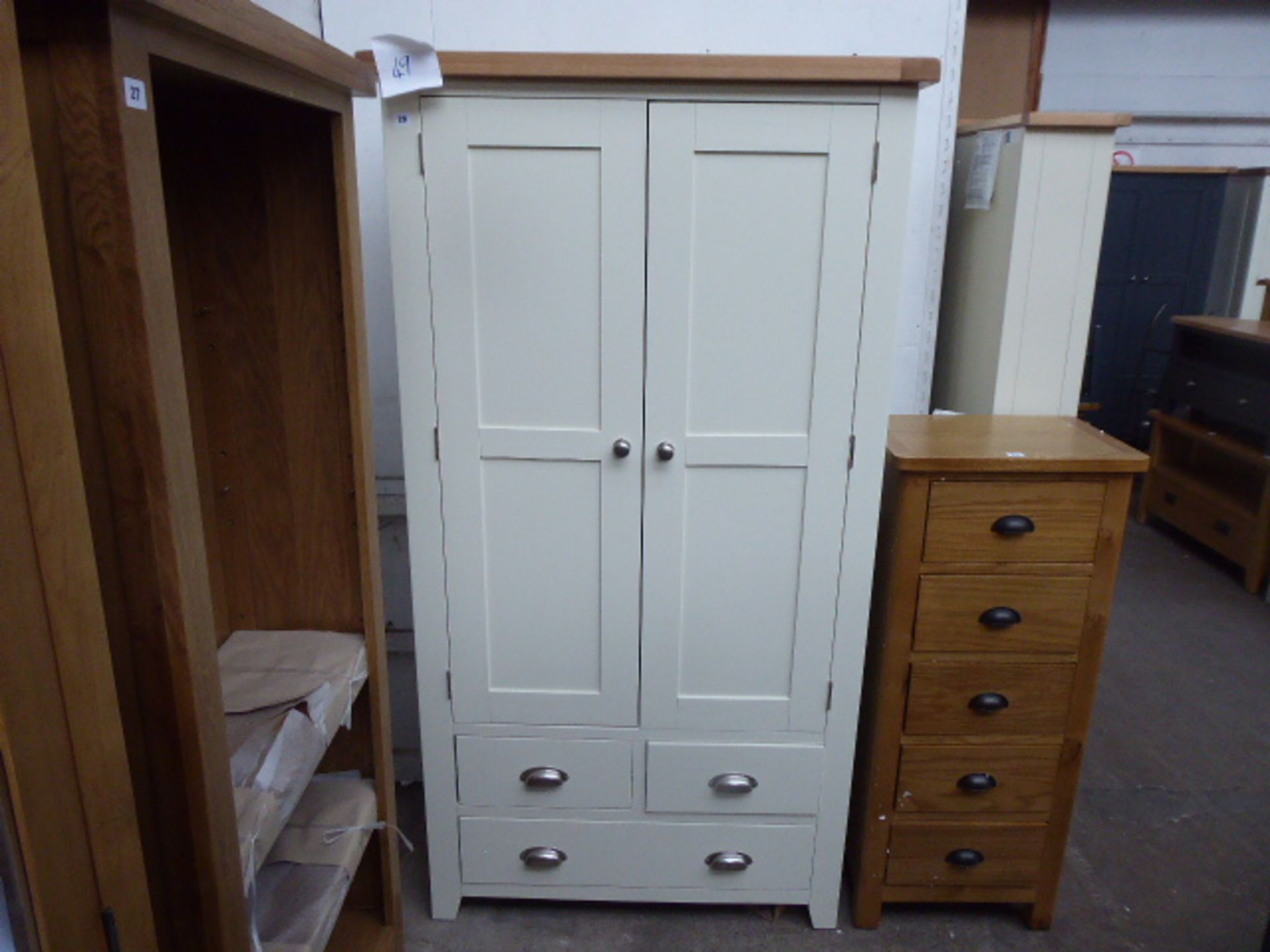 Cream painted and oak 2 door kitchen larder unit, 100cm wide
