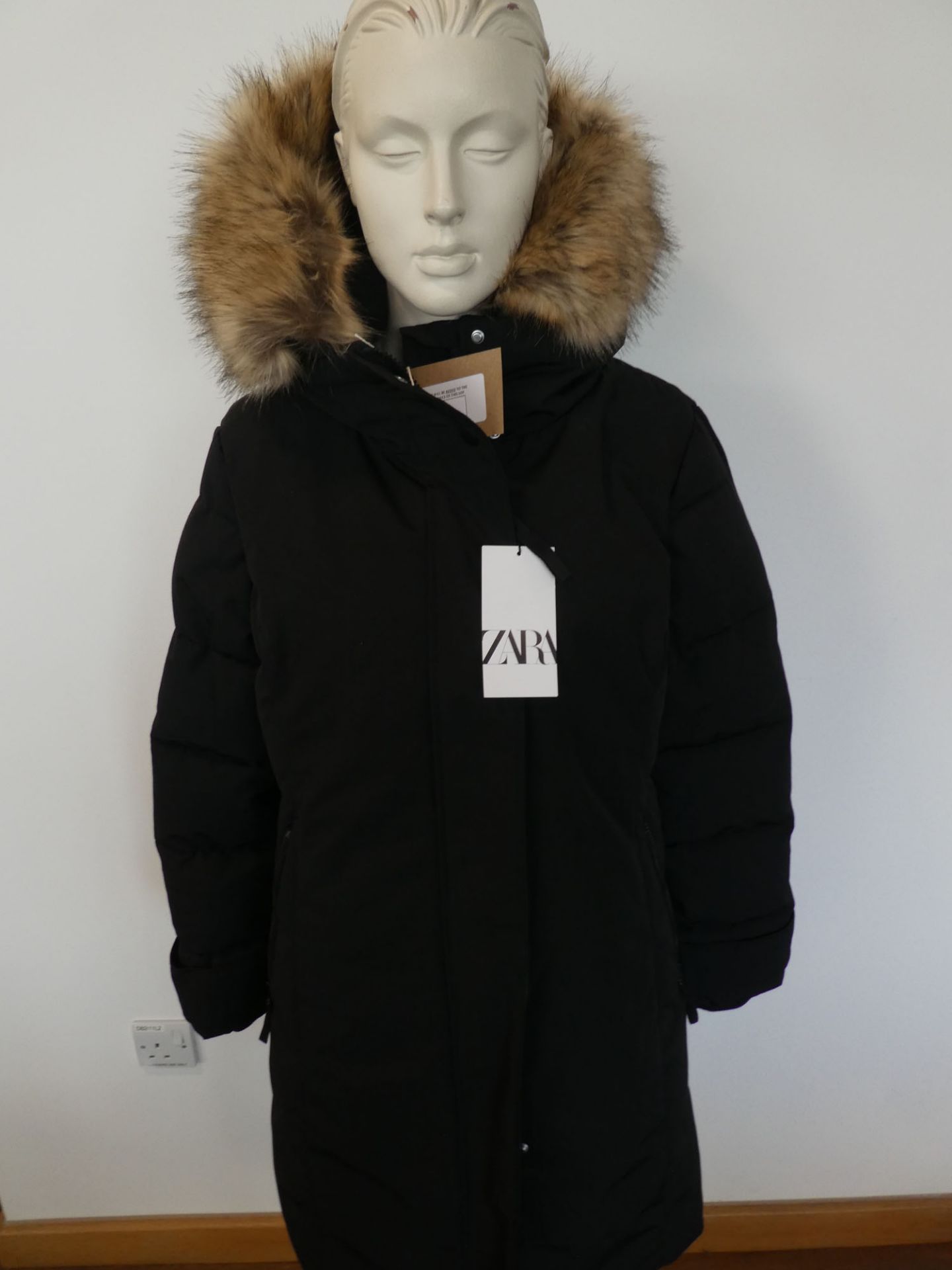 Zara ladies long winter parka jacket in black size L - Image 2 of 3