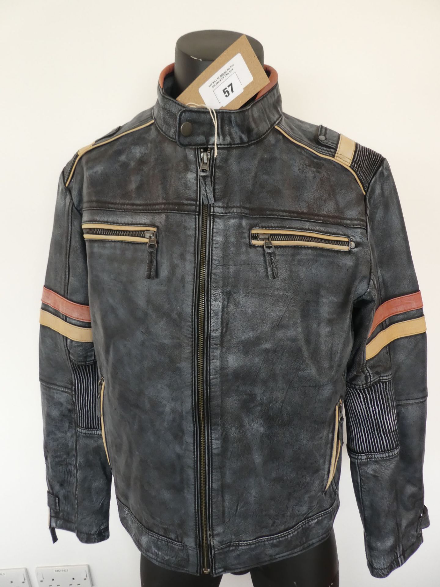 Cavani Leather men's vintage biker jacket in grey size XL