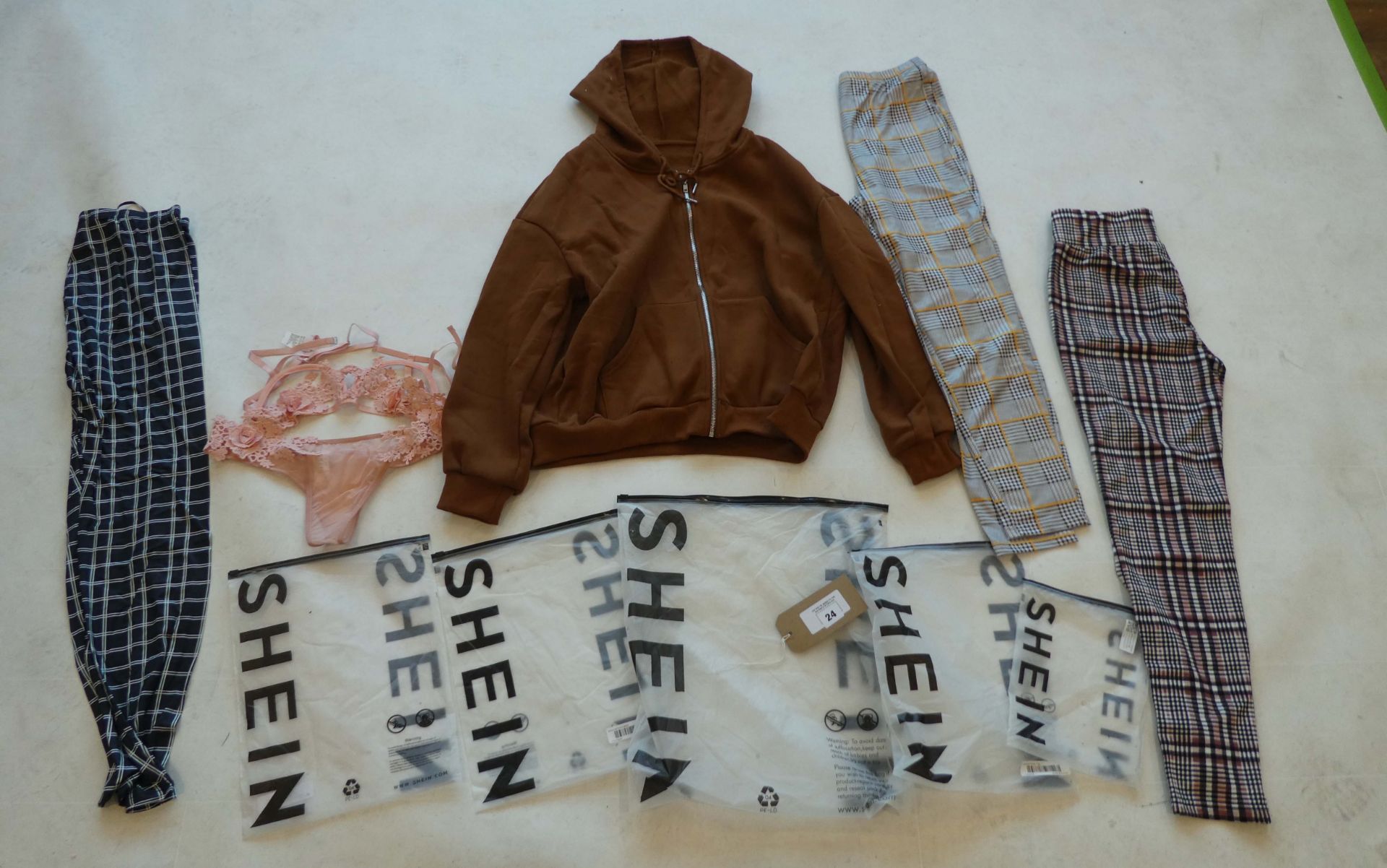 Selection of Shein clothing to include leggings, underwear and hoodie (sizes on 2nd photo)