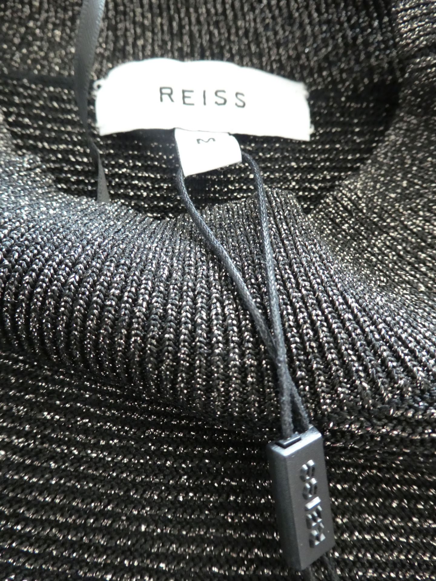 Reiss ladies sia sheer sleeve metallic dress in black size M - Image 2 of 2