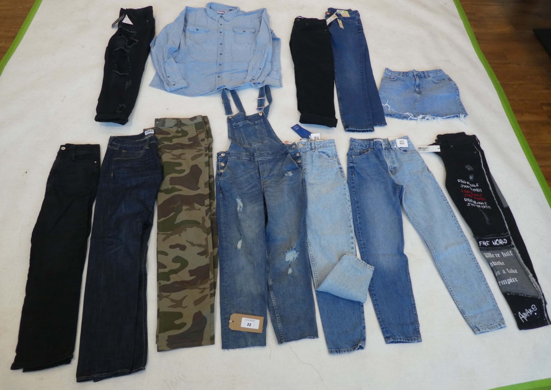 Selection of denim wear to include JK Attire, Bershka, ISawItFirst, etc (sizes on 2nd photo)