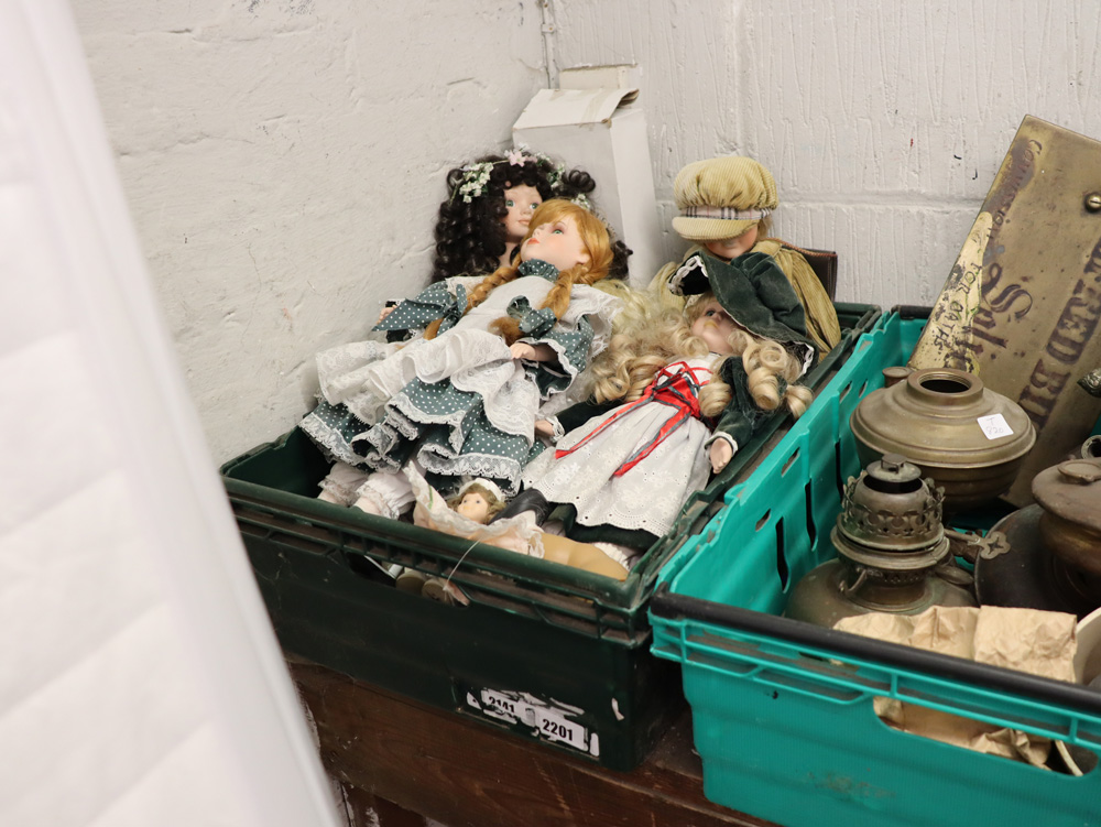 Crate of vintage dolls