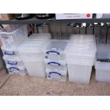 Under bay containing transparent storage boxes