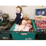 Crate of various vintage dolls