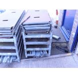 Stack of 4 metal framed plant trolleys with adjustable shelves