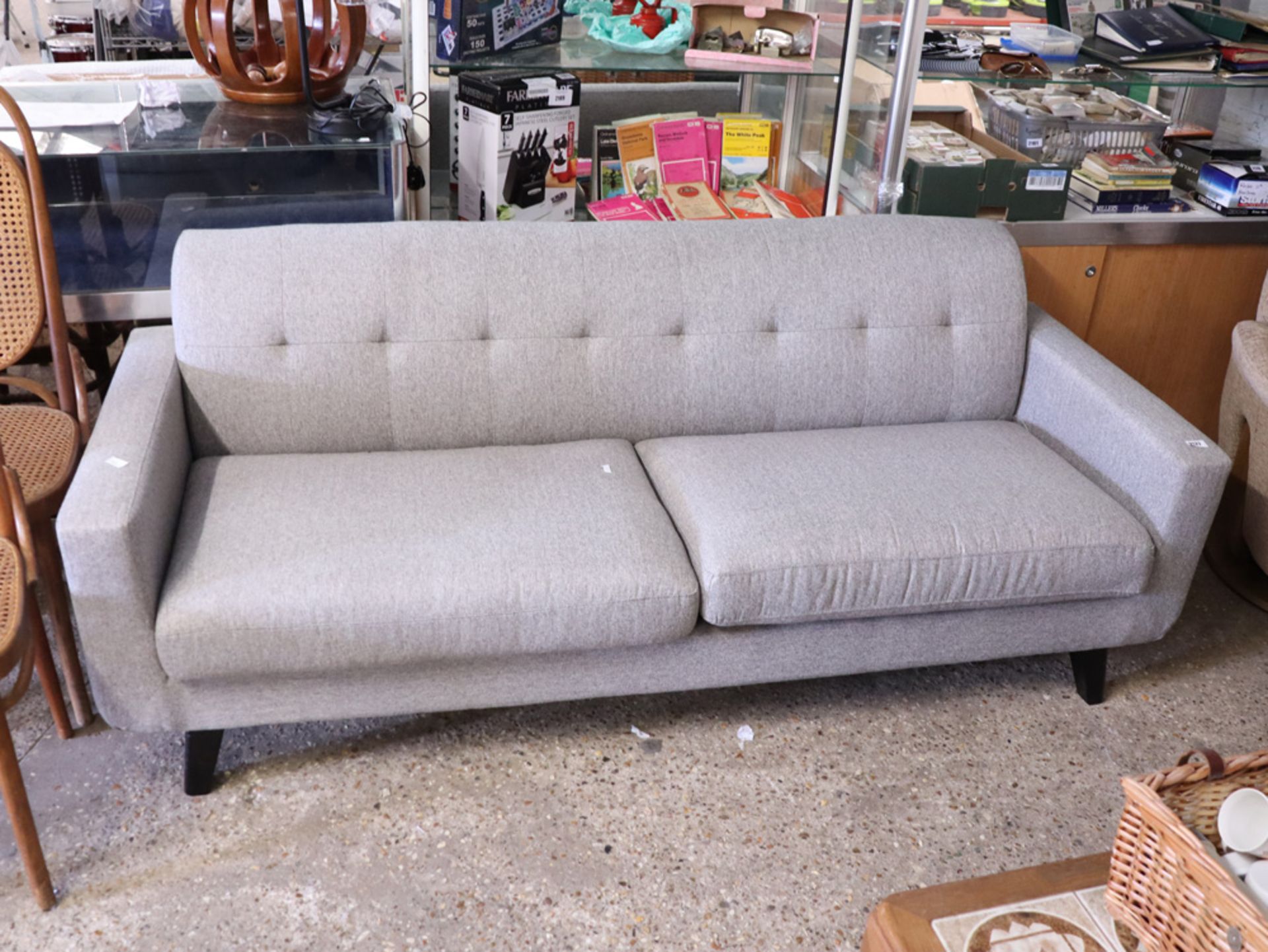 Grey fabric button back style 2 seater sofa