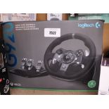 Boxed Xbox G920 racing wheel and pedal set