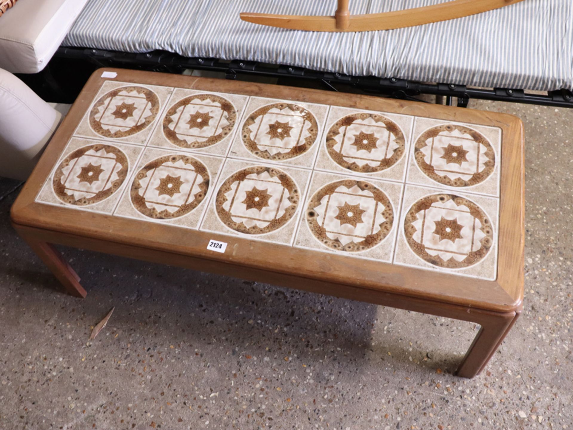 (2078) Mid century style teak tile top coffee table