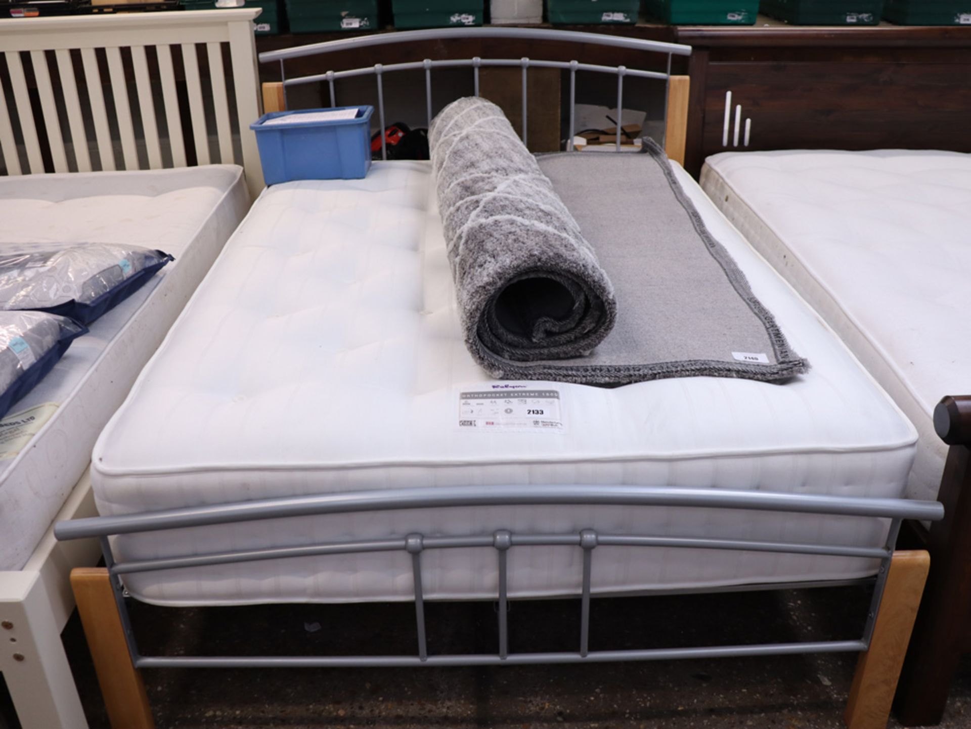 Metal framed double bed frame with Ortho Pocket Extreme 1500 mattress