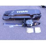 Boxed Titan TTL688HDC petrol engine hedge trimmer with accessories as photographed