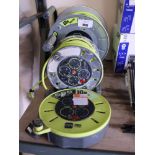 3 cable reels, 1 40m, 1 approx. 25m, 1 10m