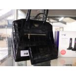 (2184) Black Osprey of London handbag with matching purse